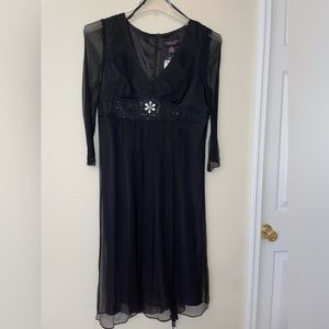 Black, long sleeve dress with flower belt